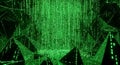 Abstract green digital rain of binary code falling through geometric crystal structures Royalty Free Stock Photo
