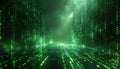Abstract Green Digital Rain Tunnel With Glowing Particles and Data Streams Royalty Free Stock Photo