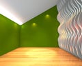 Abstract green empty room with wave wall Royalty Free Stock Photo