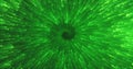 Abstract green energy magical glowing spiral swirl tunnel particle background