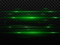 Abstract green flash and laser beams. Isolated on a transparent black background. Vector illustration