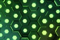 Abstract green of futuristic surface hexagon pattern with light rays. 3D Rendering Royalty Free Stock Photo