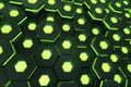 Abstract green of futuristic surface hexagon pattern with light rays. 3D Rendering Royalty Free Stock Photo