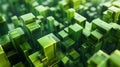 Abstract green geometric background with many cuboids, 3D render technology illustration.