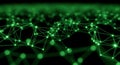 Abstract green glowing network of interconnected nodes and lines on a dark background connection Royalty Free Stock Photo