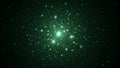 Abstract green glowing particles exploding from a central bright light source Royalty Free Stock Photo