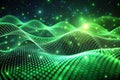 Abstract green glowing wave particles background Royalty Free Stock Photo