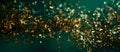 Abstract green and gold shiny Christmas background with glitter and confetti. Holiday bright emerald blurred backdrop Royalty Free Stock Photo