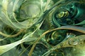 Abstract Green Gold Swirls, Exploring the Organic Geometry of Interconnected Forms in a Digital Dreamscape, Featuri