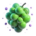 Abstract Green Grapes with Purple Spheres on White Background Royalty Free Stock Photo