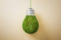 Abstract green grass light bulb on brown background. Eco concept and energy concept. Royalty Free Stock Photo