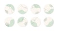 Abstract green highlights story cover icons for instagram. Minimal circle organic shapes vector backgrounds