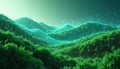 Abstract green hills landscape with glowing light particles effect. Concept for eco technology or nature tech. Modern green Royalty Free Stock Photo