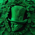 Abstract green illustration from 3D forms of a man\'s head in a hat. Green color symbol of St. Patrick\' Royalty Free Stock Photo