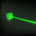 Abstract green laser beam. Laser security beam on transparent background. Light ray with glow target flash. Vector illust