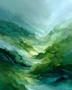 Abstract green misty landscape layers with flowing shapes and luminous depth effects Royalty Free Stock Photo