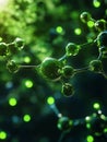 Abstract Green Molecular Structure 3D Render Science Nature Technology eco dark blur atoms model Royalty Free Stock Photo