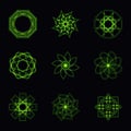 Abstract green neon shape and fractal collection in vector Royalty Free Stock Photo