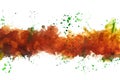 Abstract green and orange watercolor paint stroke on white background, illustration texture design Royalty Free Stock Photo