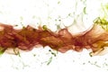 Abstract green and orange watercolor paint stroke on white background, illustration texture design Royalty Free Stock Photo