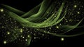 Abstract Green Particle Wave on Black. Green glowing particles forming a dynamic wave against a dark background Royalty Free Stock Photo