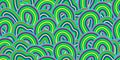 Abstract green purple trippy psychedelic seamless pattern in 70s hippie style Royalty Free Stock Photo