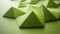 Abstract green pyramids, textured surface, background design, 3D render, website banner