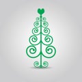 Abstract green swirl Christmas love tree icon