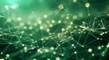 Abstract green technology background with connecting dots and lines. Plexus effect.  Concepts.  science, network, internet, data, Royalty Free Stock Photo