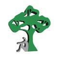 Abstract green tree with a man sitting near it. 3D. Vector illustration Royalty Free Stock Photo