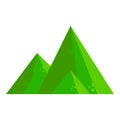 Abstract green video game mountains icon, cartoon style