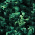 Abstract green wallpaper with cubist elements and futuristic urbanity (tiled)