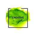 Abstract green watercolor background with square border