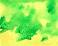 Abstract green watercolor hand painted background stain with yellow color.Decorative screen