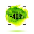 Abstract green watercolor splash with discount 40 percent off sale