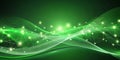 Abstract green wave network background with glowing nodes. Generative AI Royalty Free Stock Photo