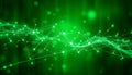 Abstract green wave pattern with glowing dots representing connectivity and technology at night Royalty Free Stock Photo