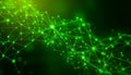 Abstract green wave pattern with glowing dots representing connectivity and technology at night Royalty Free Stock Photo