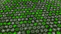 Abstract green and white wavy surface of moving circles, seamless loop. Animation. Rows of blinking round shaped