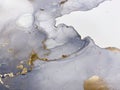 Abstract smoky grey background with gold. Alcohol ink. Fluid golden texture resembles marble, watercolor or aquarelle. Royalty Free Stock Photo