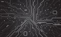 Abstract grey tone circuit board technology connected blue lines with electronics elements computer motherboard chip processor