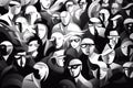 Abstract group of crowded people black and white illustration. Generative AI