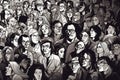 Abstract group of crowded people black and white illustration. Generative AI