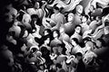 Abstract group of crowded people black and white illustration. Generative AI