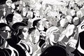 Abstract group of crowded people black and white illustration. Generative AI