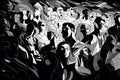 Abstract group of crowded people black and white illustration. Generative AI