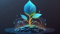Abstract growing plant in soil with drop of water. Low poly style design. Generative ai Royalty Free Stock Photo