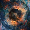 abstract grunge background with circles and lines in blue and orange Royalty Free Stock Photo