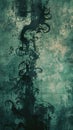 Abstract Grunge Background with Dark Swirling Patterns on Textured Green Surface Royalty Free Stock Photo