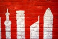Abstract grunge background - red brick wall and shanghai`s morden buliding graffiti Royalty Free Stock Photo